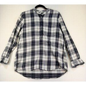 Lands End Womens Plaid Long Sleeve Shirt M/P Black & White